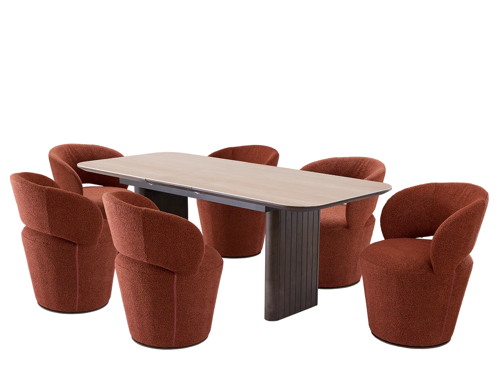 Extending Dining Table (160cm) With 6 Milos Chairs In Paprika
